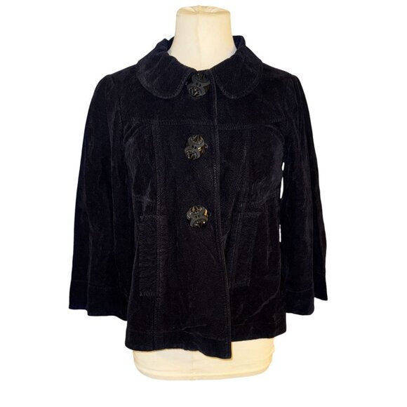 Ivy Jane Black Corduroy Jacket With Embroidered Heart & Crown Back Design Size M - Picture 3 of 12